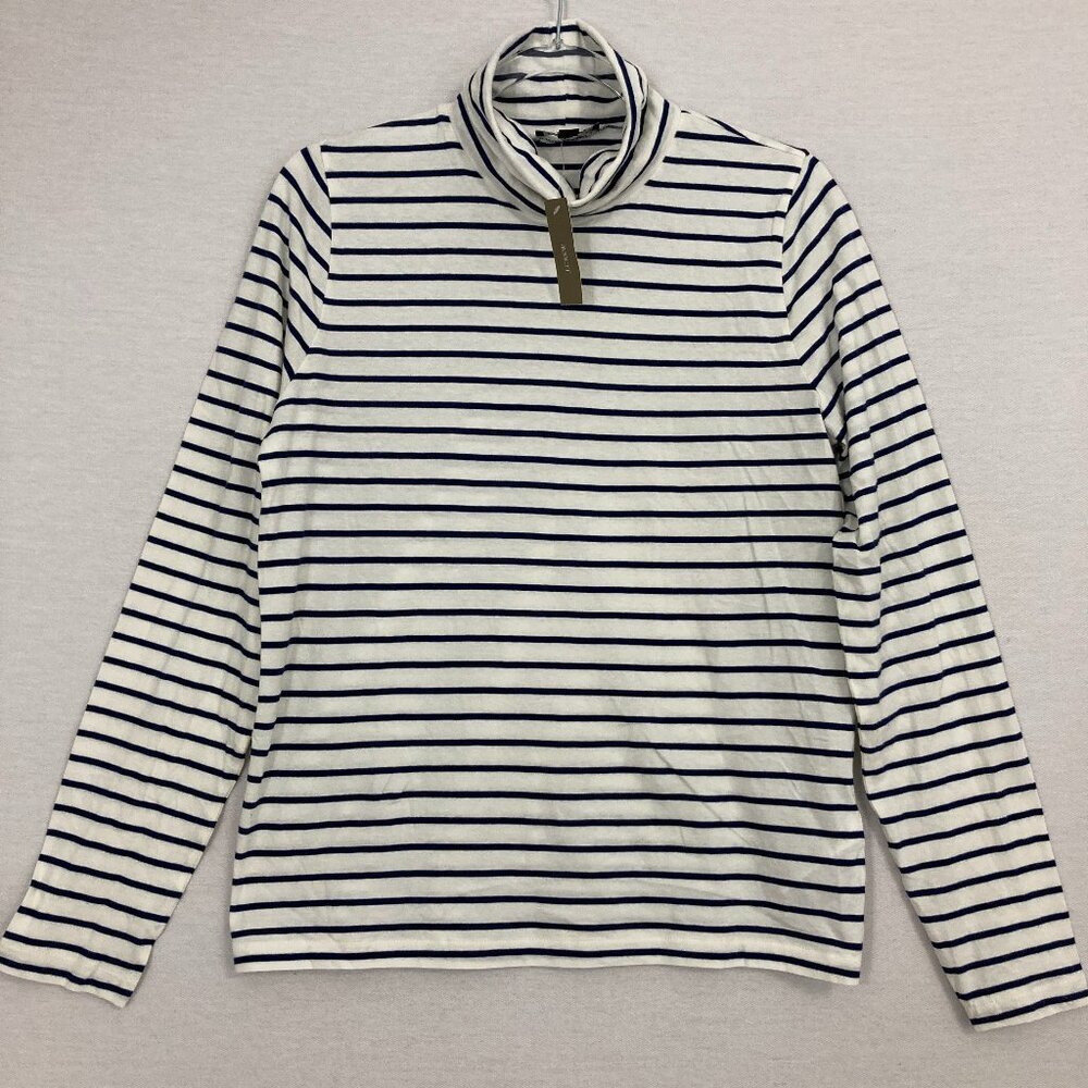 New J.Crew Striped Knit Mock Neck Stretch Comfy Casual Top Large
